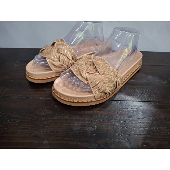 NWOB Vince Camuto Kevind Gold Rhinestone Braided Footbed Slides/Sz. 7.5M - Picture 3 of 9